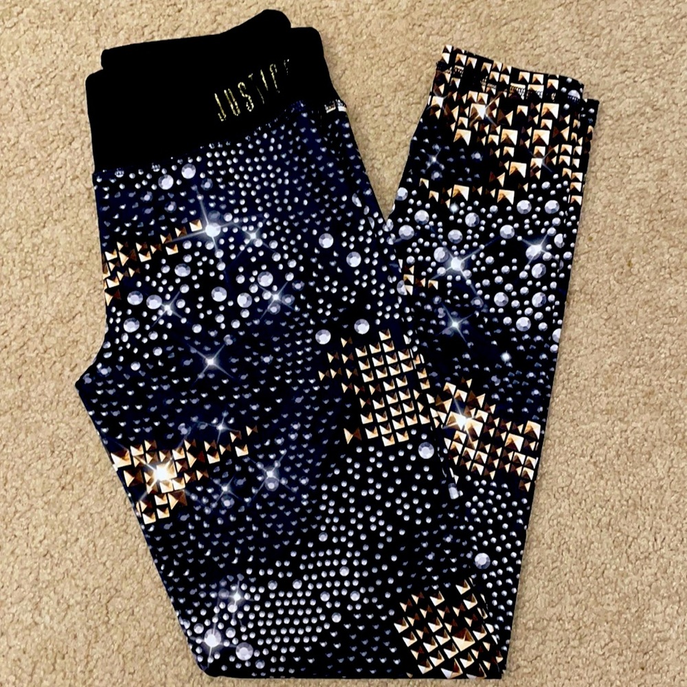 EUC! Justice 16 Black, gold silver Stretch Legging